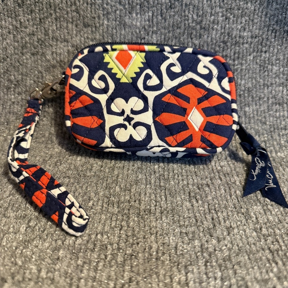 Vera Bradley Coin Wallet Blue Geometric Quilted Zip Closure Wristlet Hippie Boho